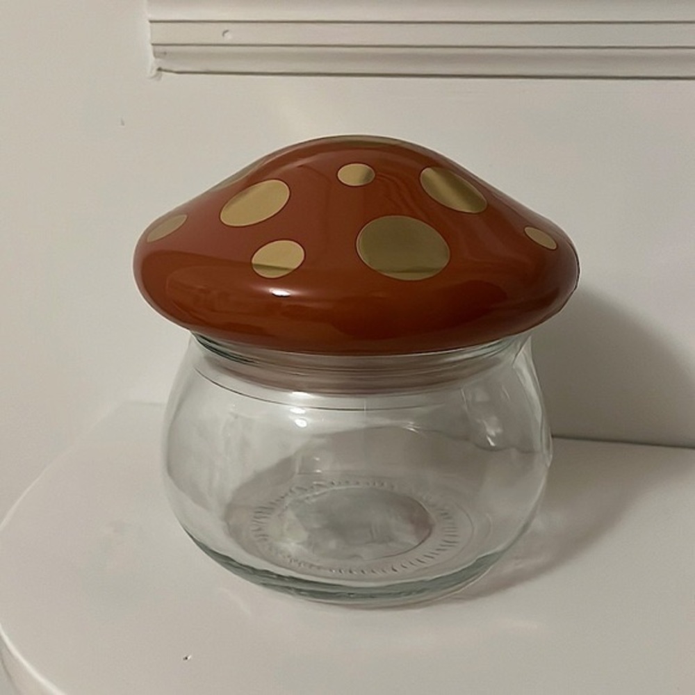 Target mushroom glass container in burnt orange/red